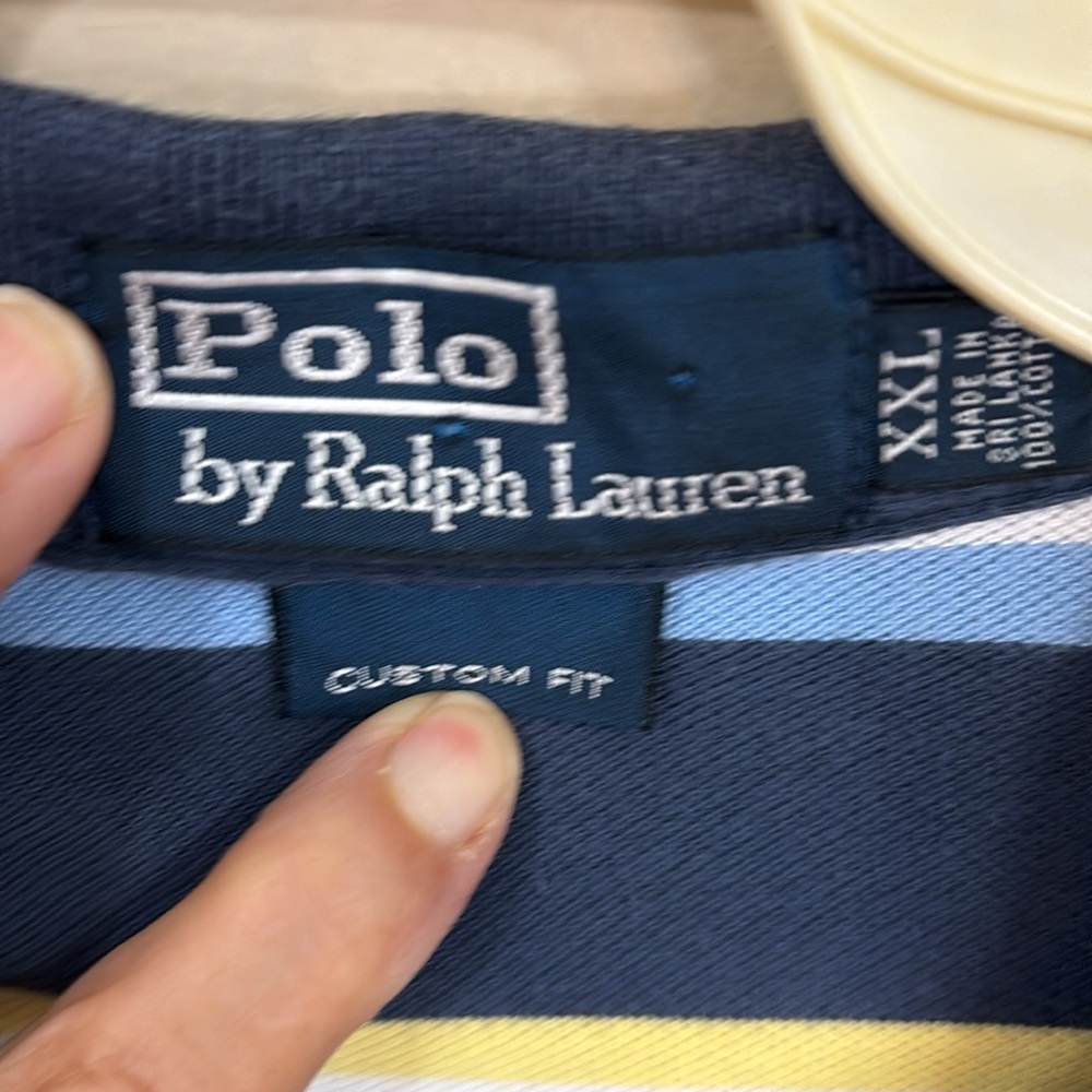 Polo Ralph Lauren Custom Fit Blue Stripe Cotton Polo Shirt Size XXL - Picture 8 of 12